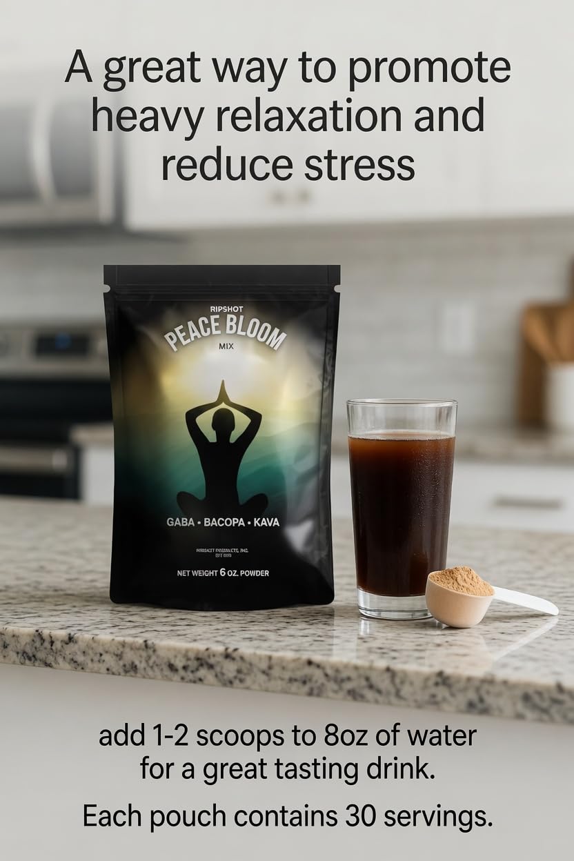RIPSHOT Peace Bloom Calming Powder Mix with Kava, Bacopa & GABA Powder, 6 oz