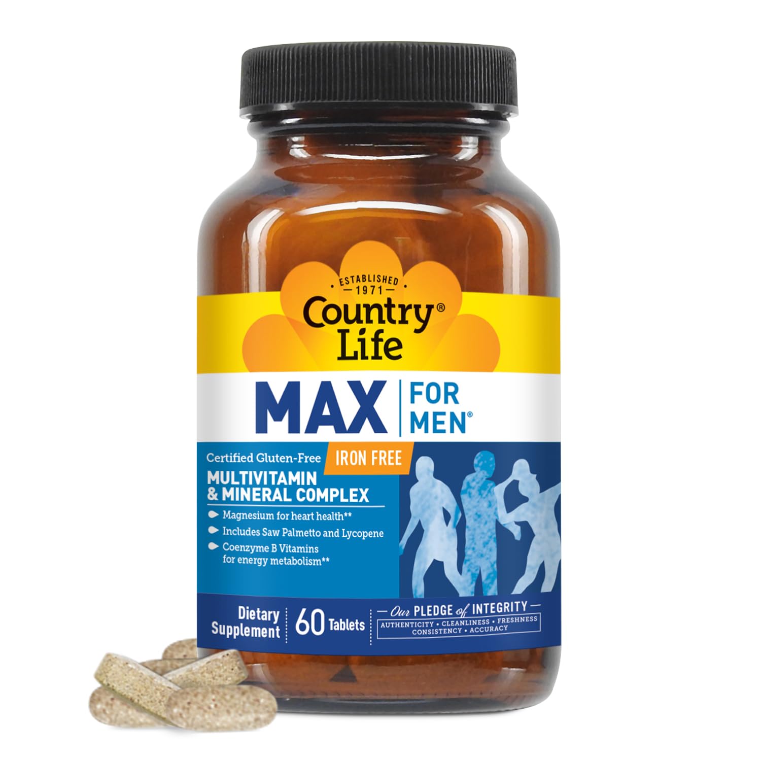 Country Life Max for Men Multivitamin & Mineral Complex Iron-Free Vegetarian Tablets, 60 Count