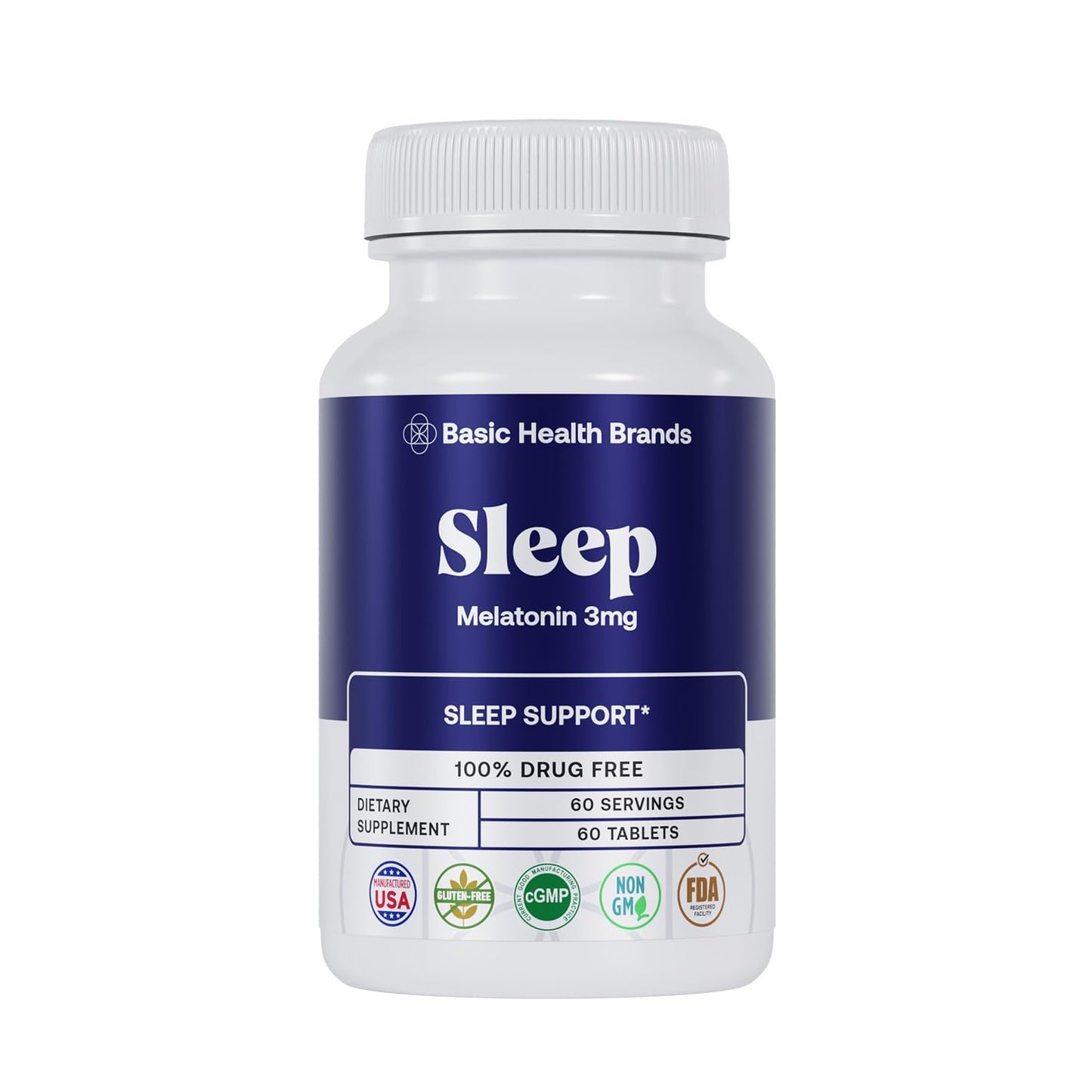Basic Brands Sleep Melatonin 3mg Tablets, 60 Count