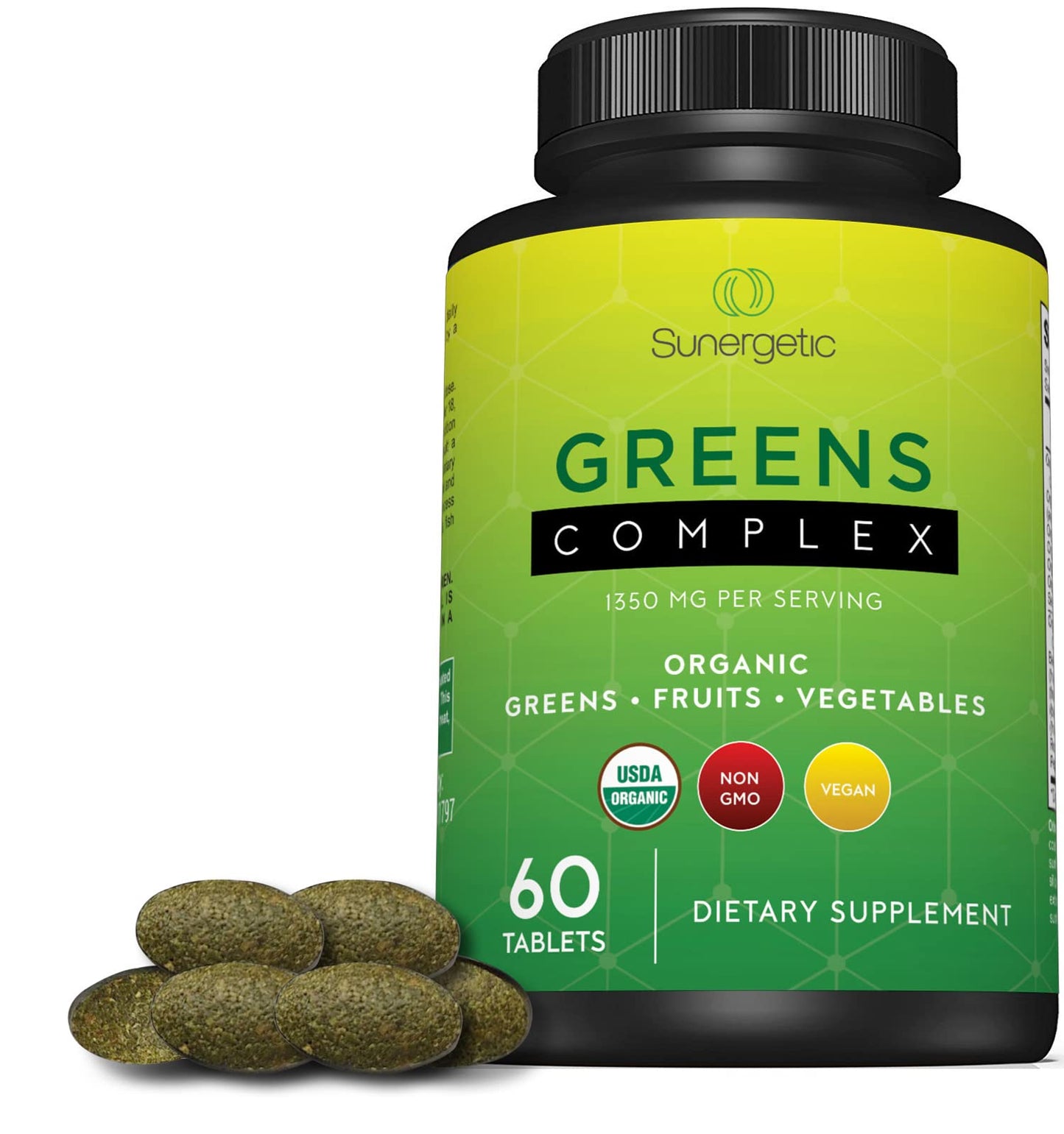 Sunergetic Premium USDA Organic Greens Superfood Tablets, 60 Tablets
