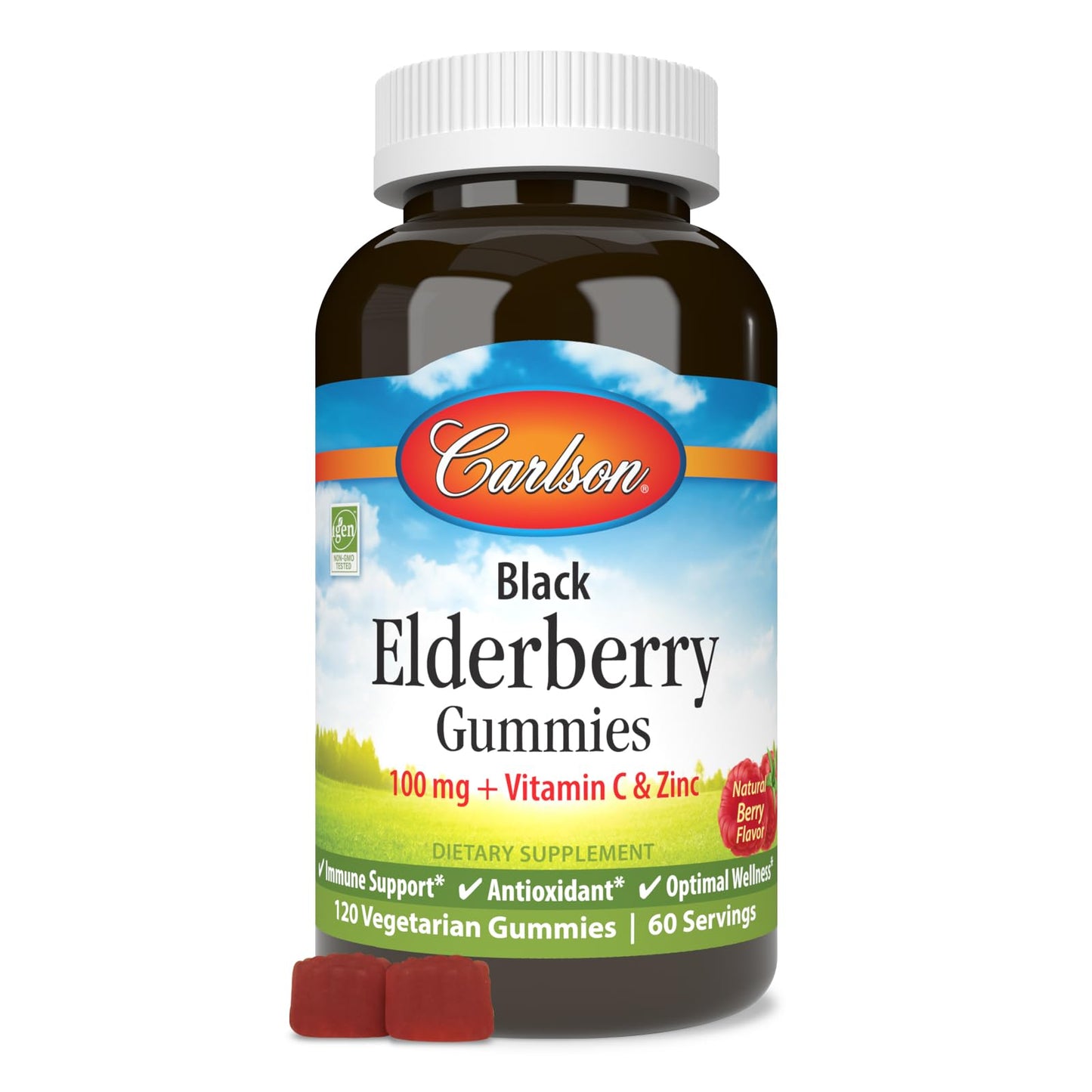 Carlson Black Elderberry Gummies with Vitamin C & Zinc, Immune Support, 120 Gummies