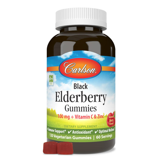 Carlson Black Elderberry Gummies with Vitamin C & Zinc, Immune Support, 120 Gummies