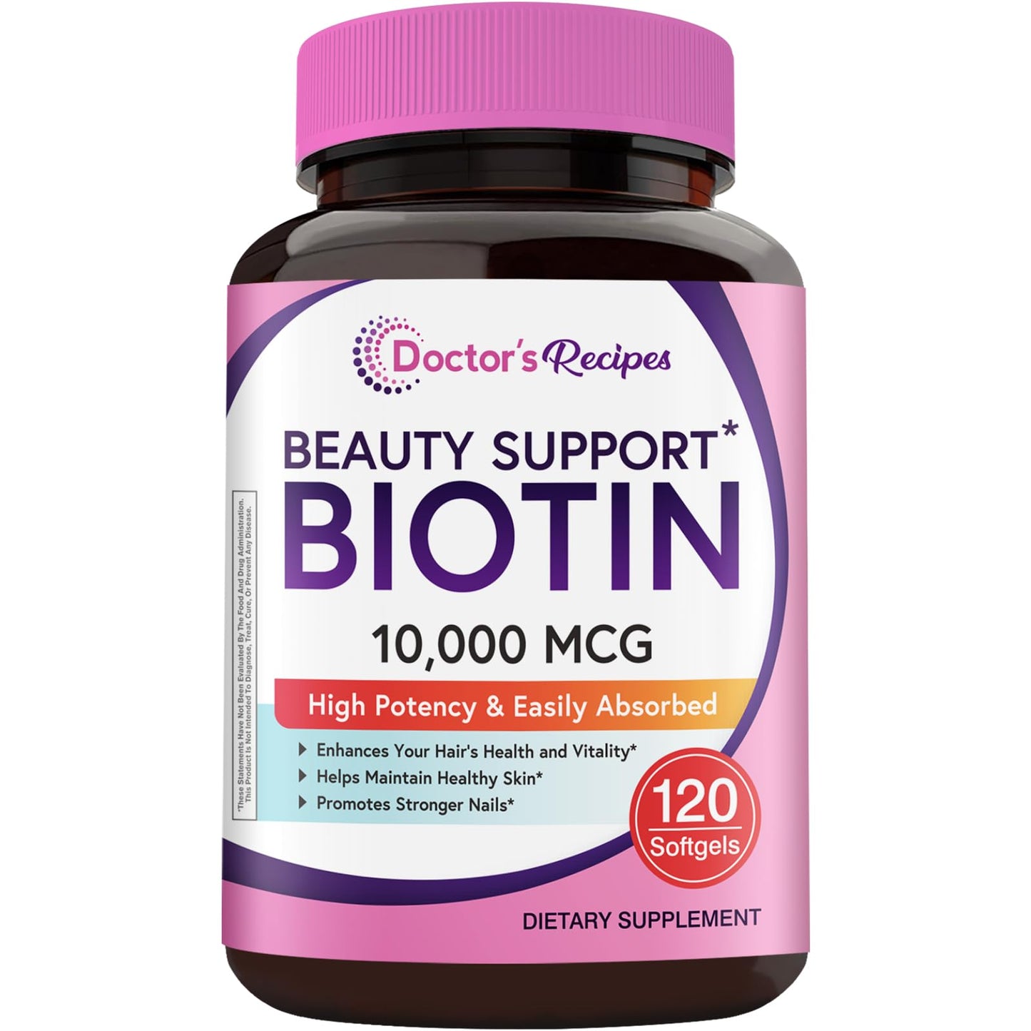Doctor's Recipes Biotin 10,000mcg High Potency Vitamin B7 for Hair, Skin & Nails Softgels 120
