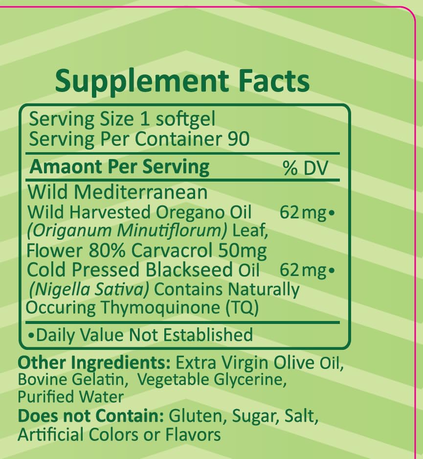 THE OREGANO COMPANY Wild Oil of Oregano with Black Cumin Seed Oil Softgels 90 Count