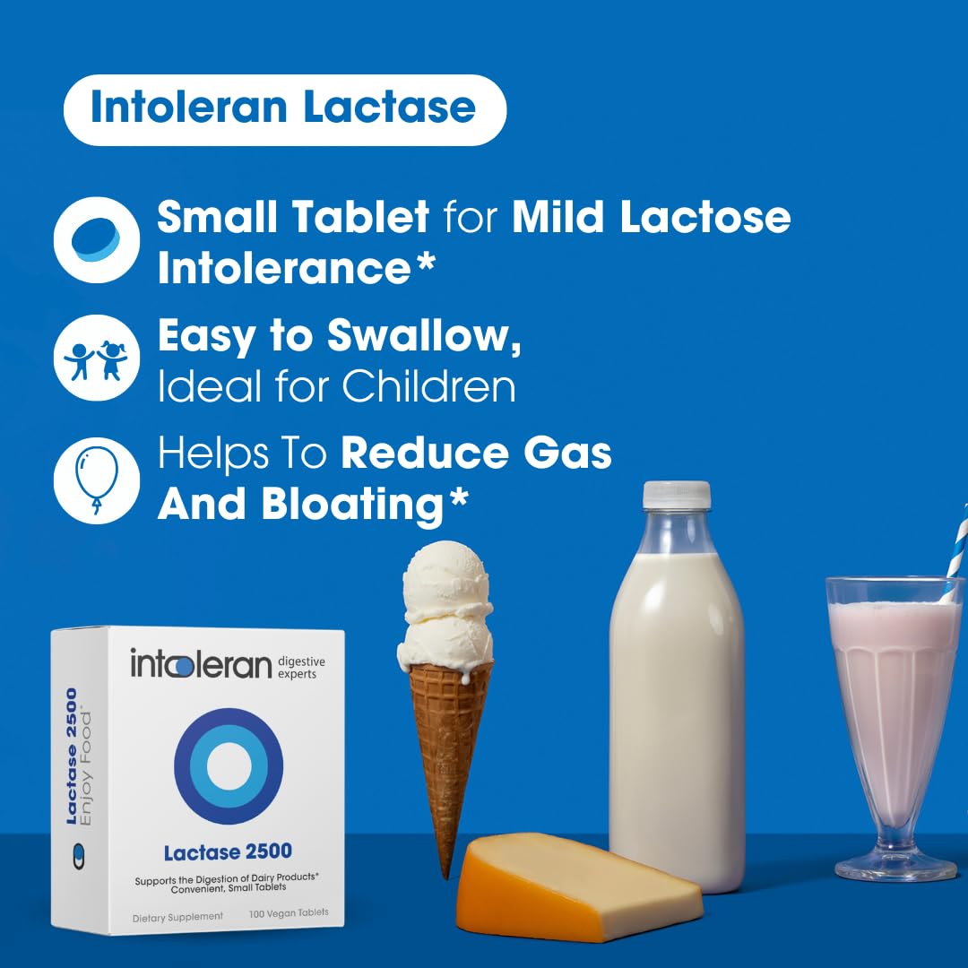 Intoleran Lactase 2500 Digestive Enzymes Capsules, 100 Count