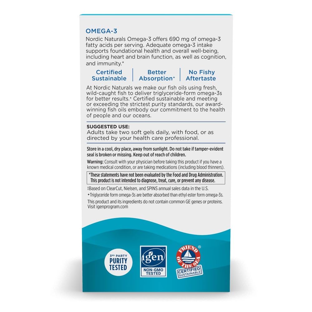 Nordic Naturals Omega-3 Fish Oil EPA & DHA Softgels Lemon 180 Count