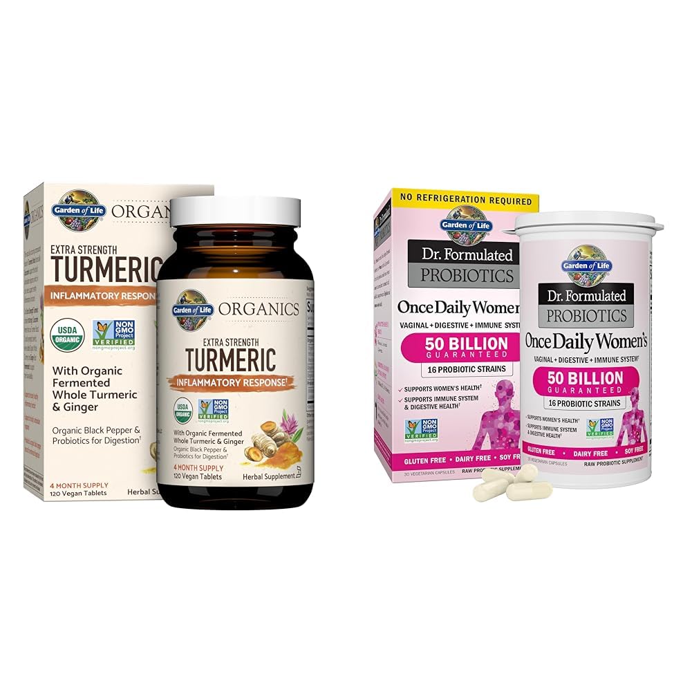 Garden of Life Organics Extra Strength Turmeric 120 Tablets (100Mg Curcumin) & Dr. Formulated Women's Probiotics, 50 Billion, 30 Capsules