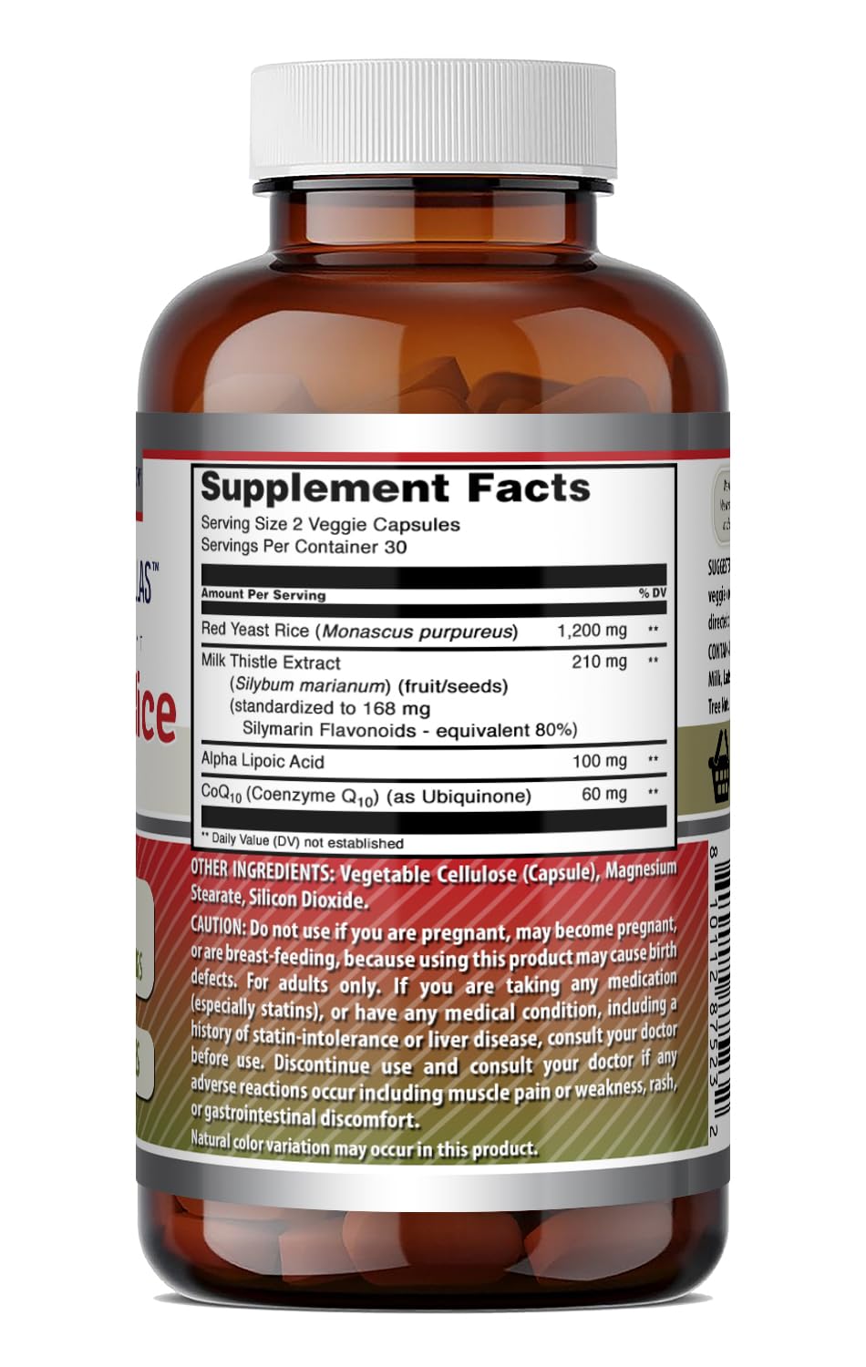 Amazing Nutrition Red Yeast Rice Complex with CoQ10, Alpha Lipoic Acid & Milk Thistle Capsule, 60 Veggie Capsules
