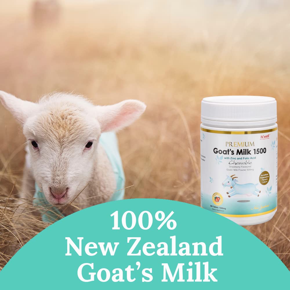 Hi Well Pure & Natural New Zealand Premium Goat's Milk 1500 Strawberry Chewable 300