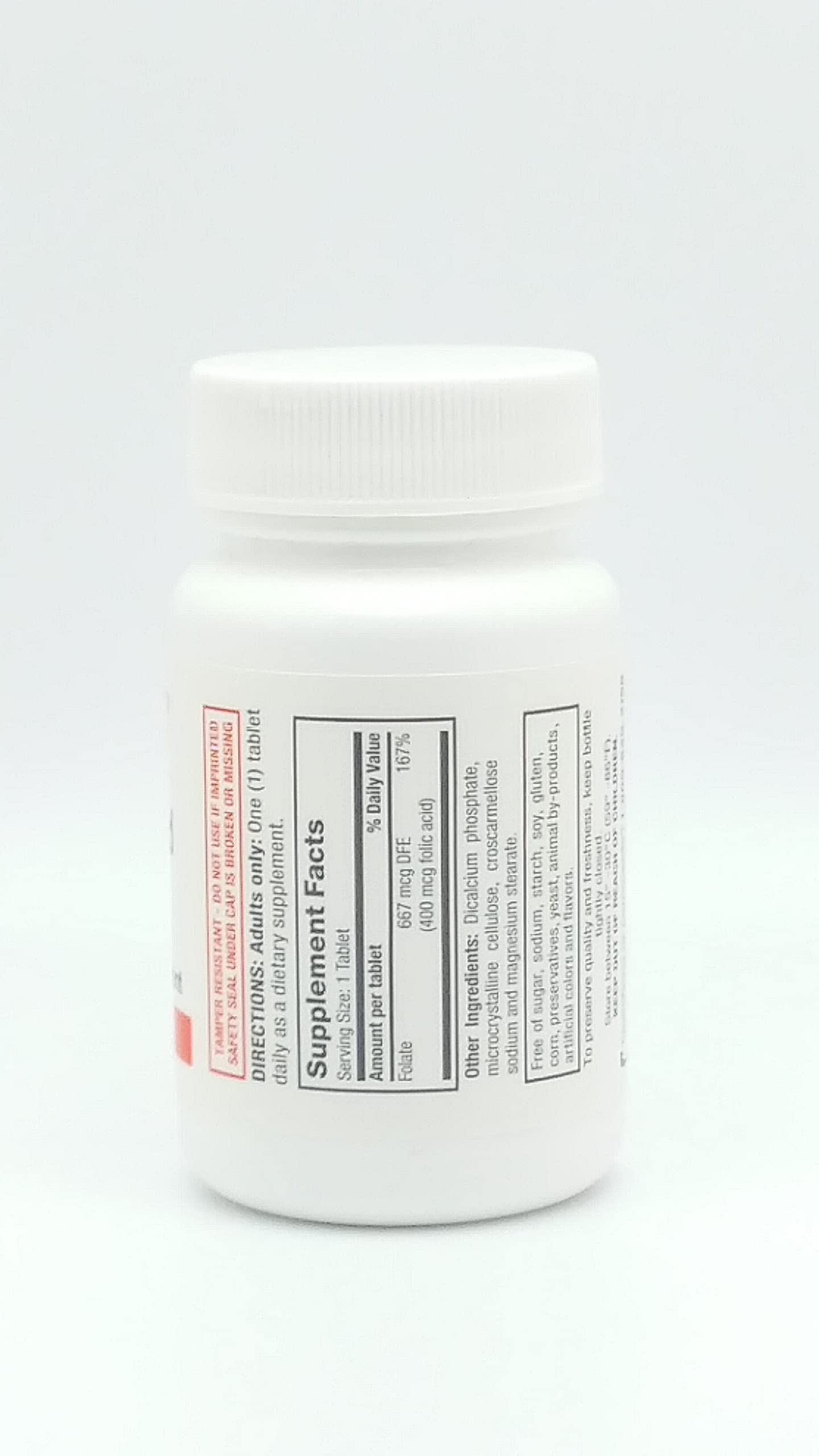 Rugby Laboratories Folic Acid 400 mcg Vitamin B9 Folate Daily Dietary Supplement Gluten Free Supports Cardiovascular Health, 100 Tablets