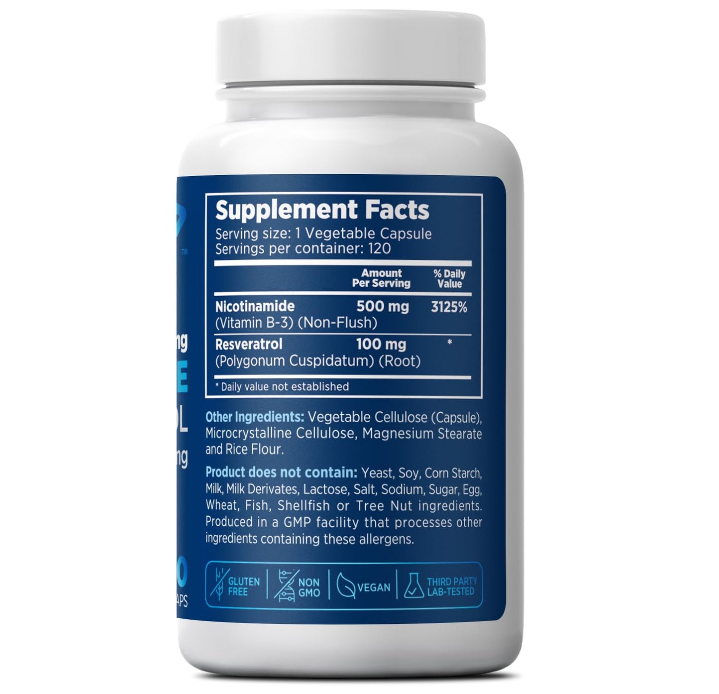 Prime Formulas Nicotinamide 500mg with Resveratrol 100mg 120 Capsules