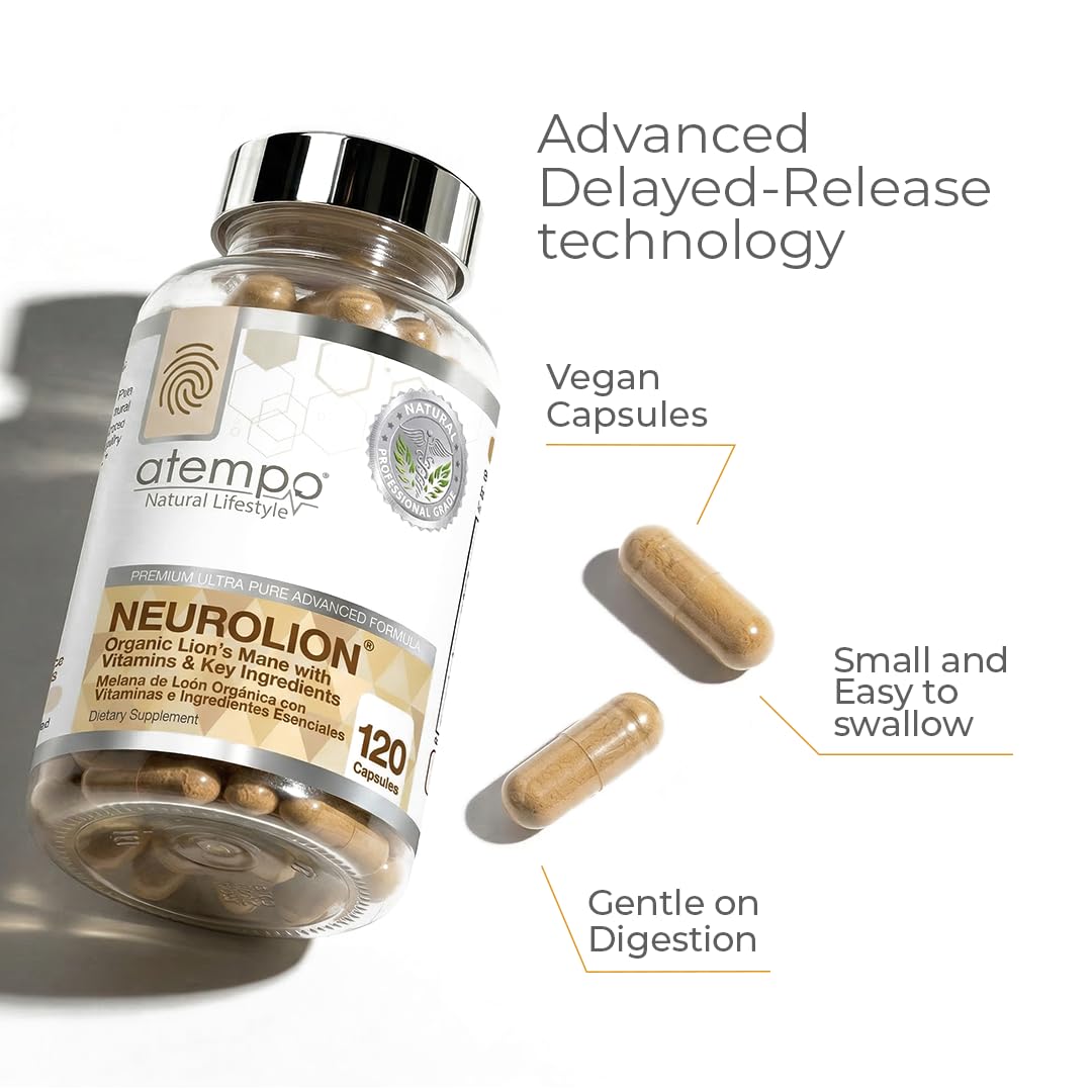 ATEMPO NATURAL LIFESTYLE Lion's Mane Mushroom Supplement for Brain Function, Immune System & Mental Clarity with Organic Lion’s Mane, Reishi & Cordyceps, 120 Capsules