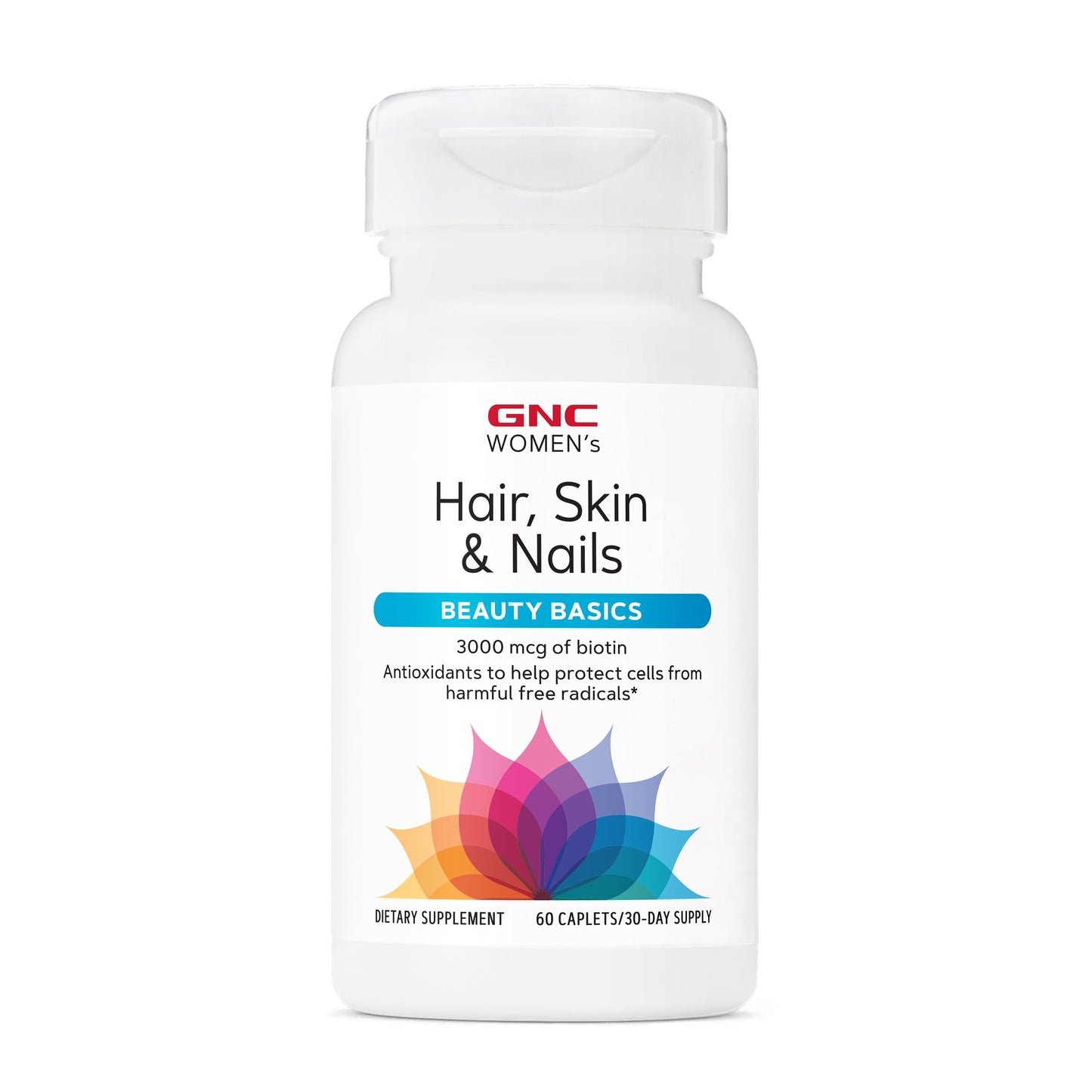 GNC Women's Hair, Skin & Nails Daily Multivitamin Blend Biotin 3,000 mcg, Hyaluronic Acid, Vitamins C & E with Niacin Added Antioxidants 60 Caplets