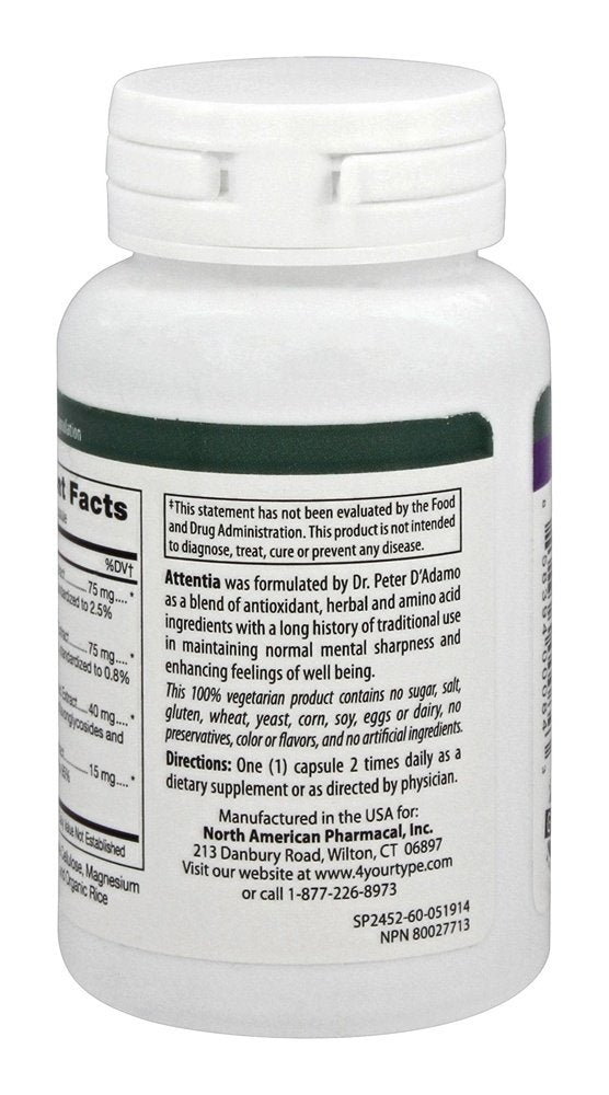 D'Adamo Personalized Nutrition Attentia, 60 Capsules