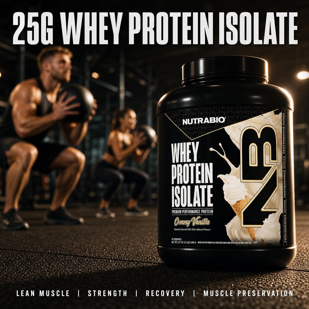 NutraBio 100% Whey Protein Isolate Protein Powder Creamy Vanilla, 80 Servings