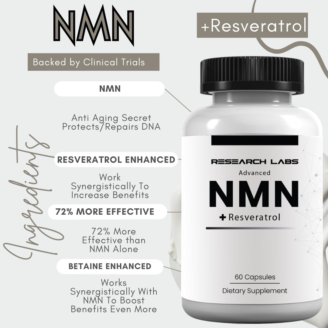 Research Labs Advanced NMN Resveratrol & Betaine (TMG) Longevity Formula Capsule 60 Count