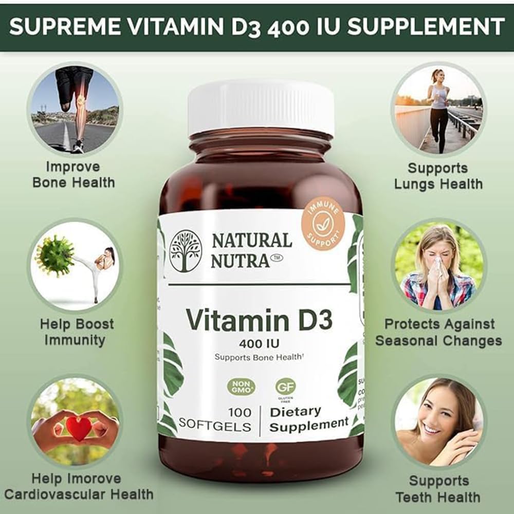 Natural Nutra Vitamin D3 400 IU Softgel, 100 Count