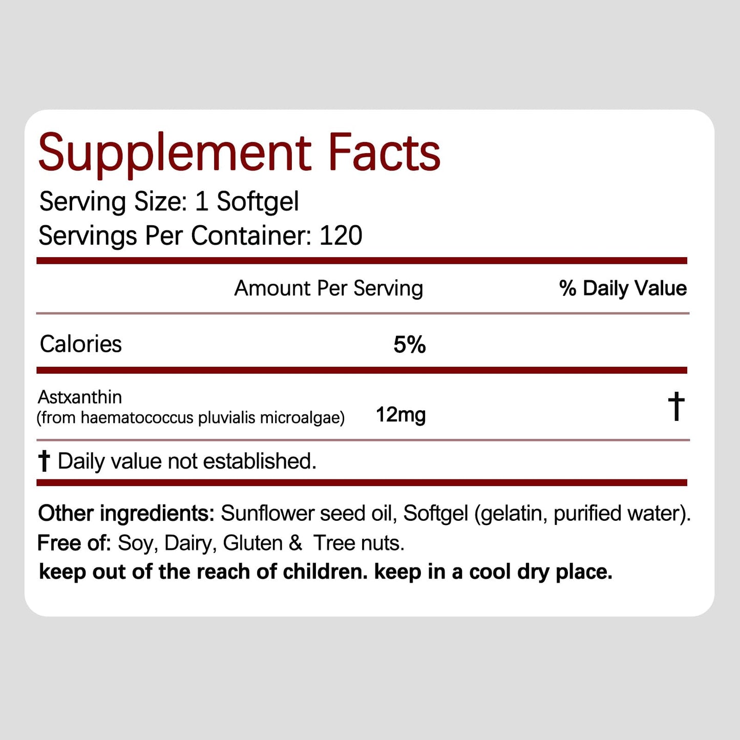 Belano's Astaxanthin 12mg Softgels, Premium Astaxanthin Antioxidant Supplement, 120 Softgels