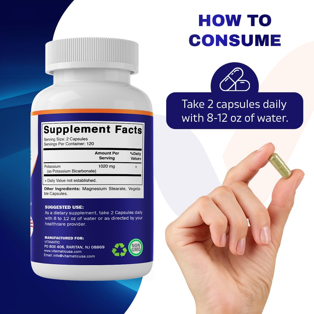 Vitamatic Potassium Bicarbonate Supplement Capsule, 1020 mg, 240 Count
