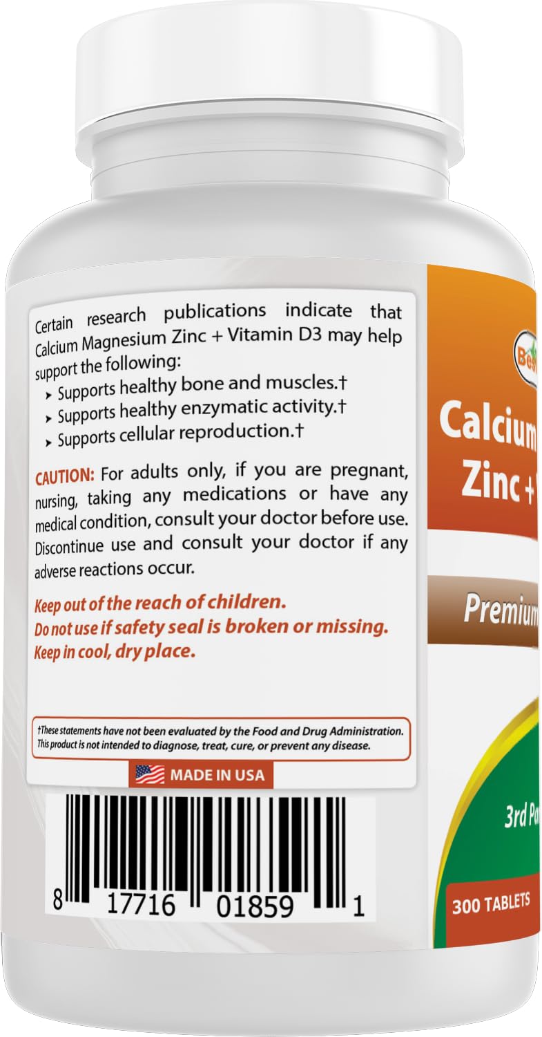 Best Naturals Calcium Magnesium Zinc with Vitamin D3 300 Tablets