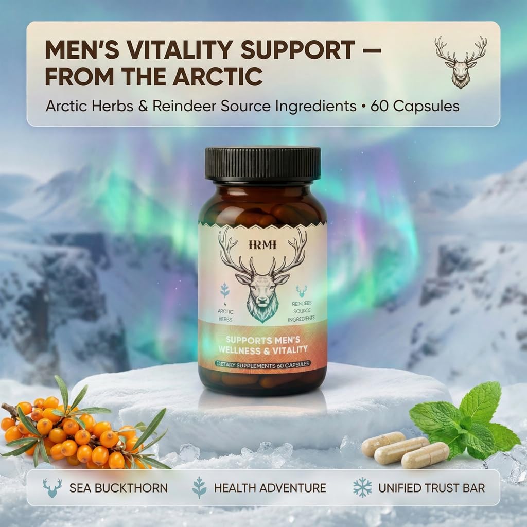 IRMI Reindeer Organ Supplements for Men, Arctic Herb & Reindeer Organ Complex, Daily Support for Energy & Stamina, 60 Capsules