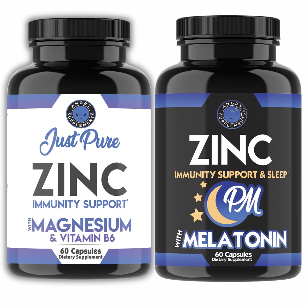 Angry Supplements Just Pure Zinc, Magnesium & Vitamin B6 Capsules 120 Count