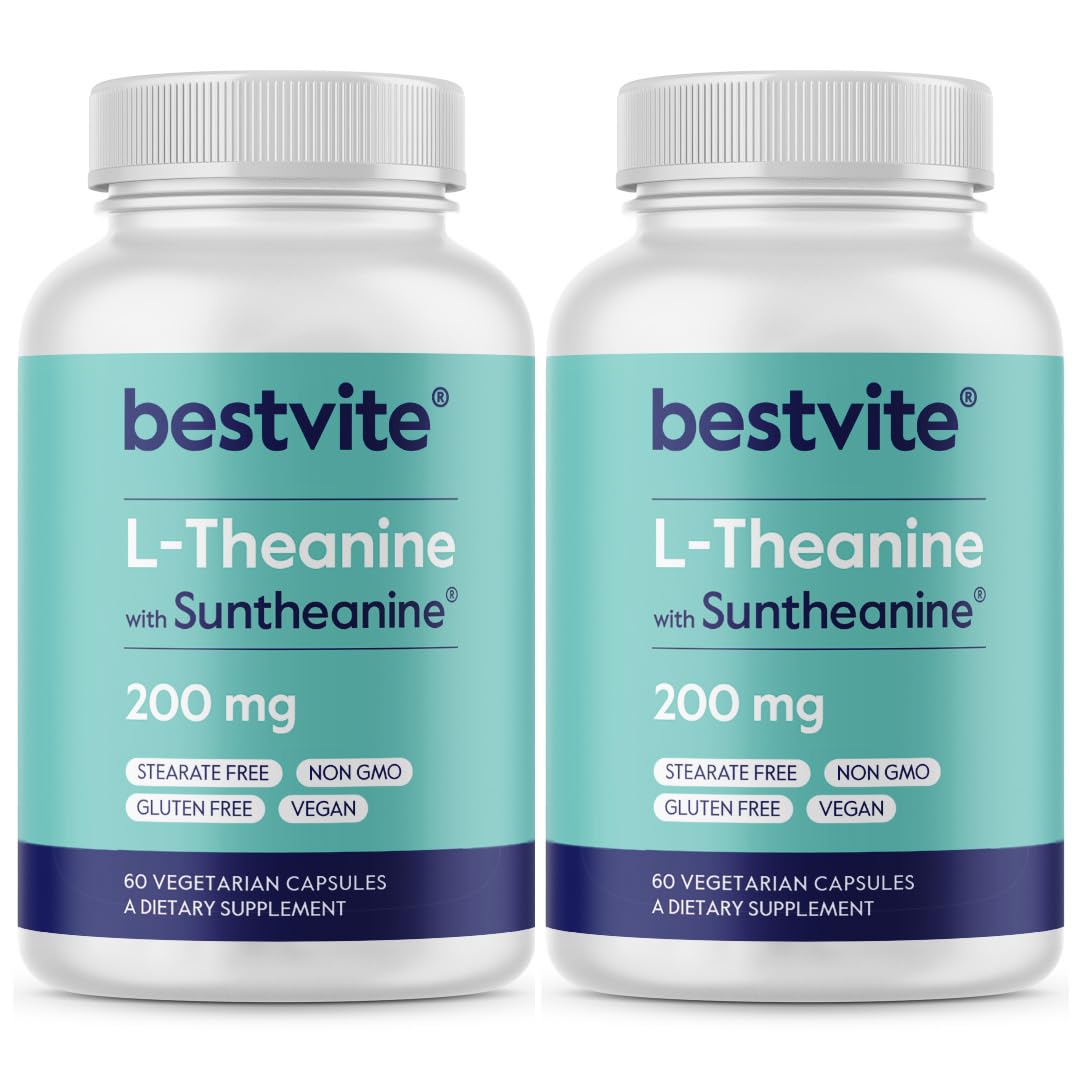 BESTVITE Suntheanine L-Theanine 200mg Double Strength Capsules, 120 Count