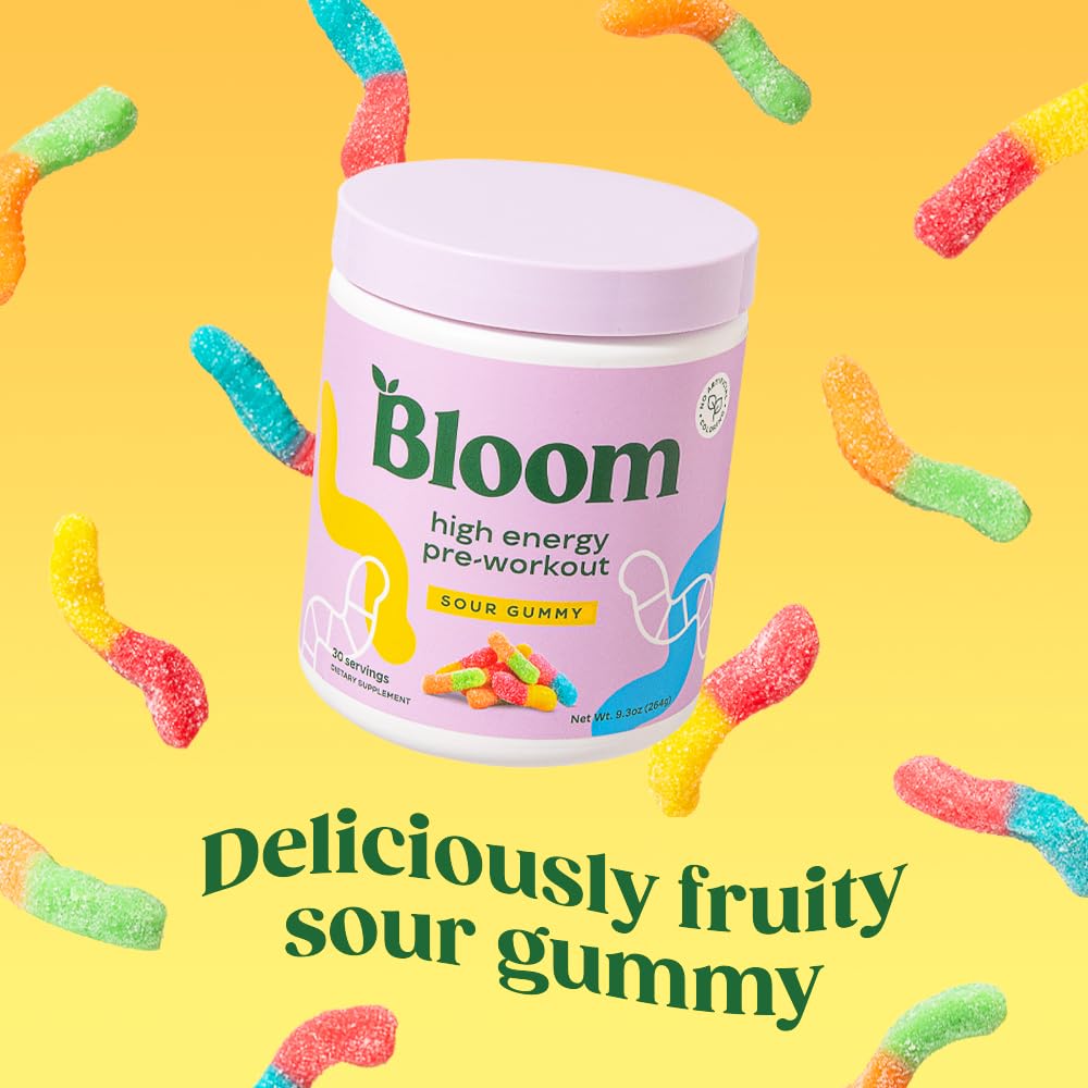 Bloom Nutrition Sour Gummy Pre Workout Powder Bundle with Raspberry Lemon Creatine