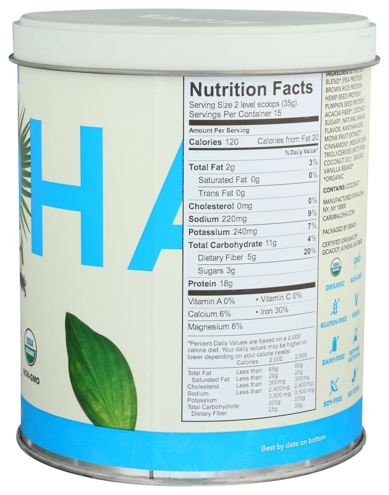 ALOHA Organic Plant-Based Protein Powder Vanilla, 525 g