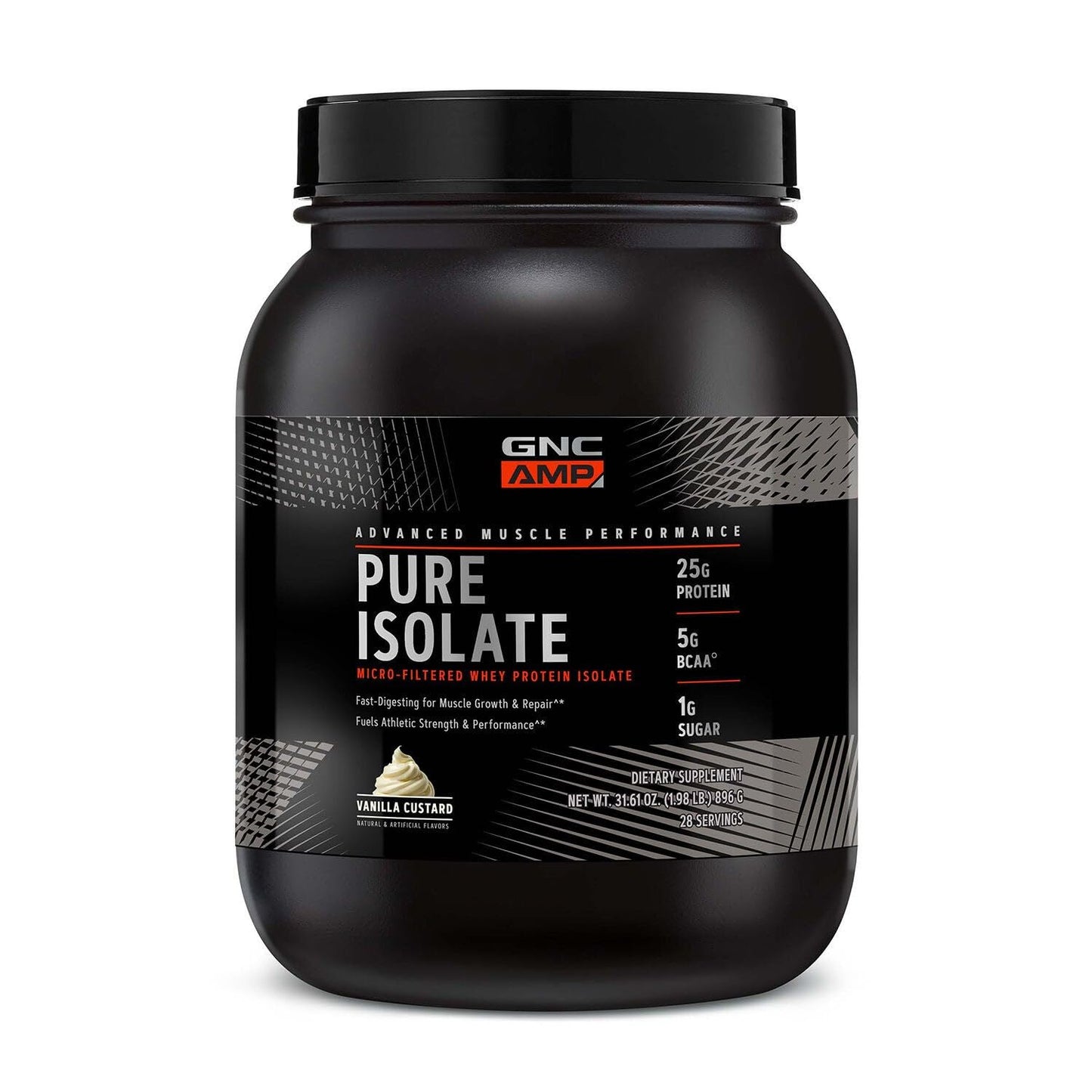 GNC AMP Pure Isolate Whey Protein Vanilla Custard Powder, 28 Servings