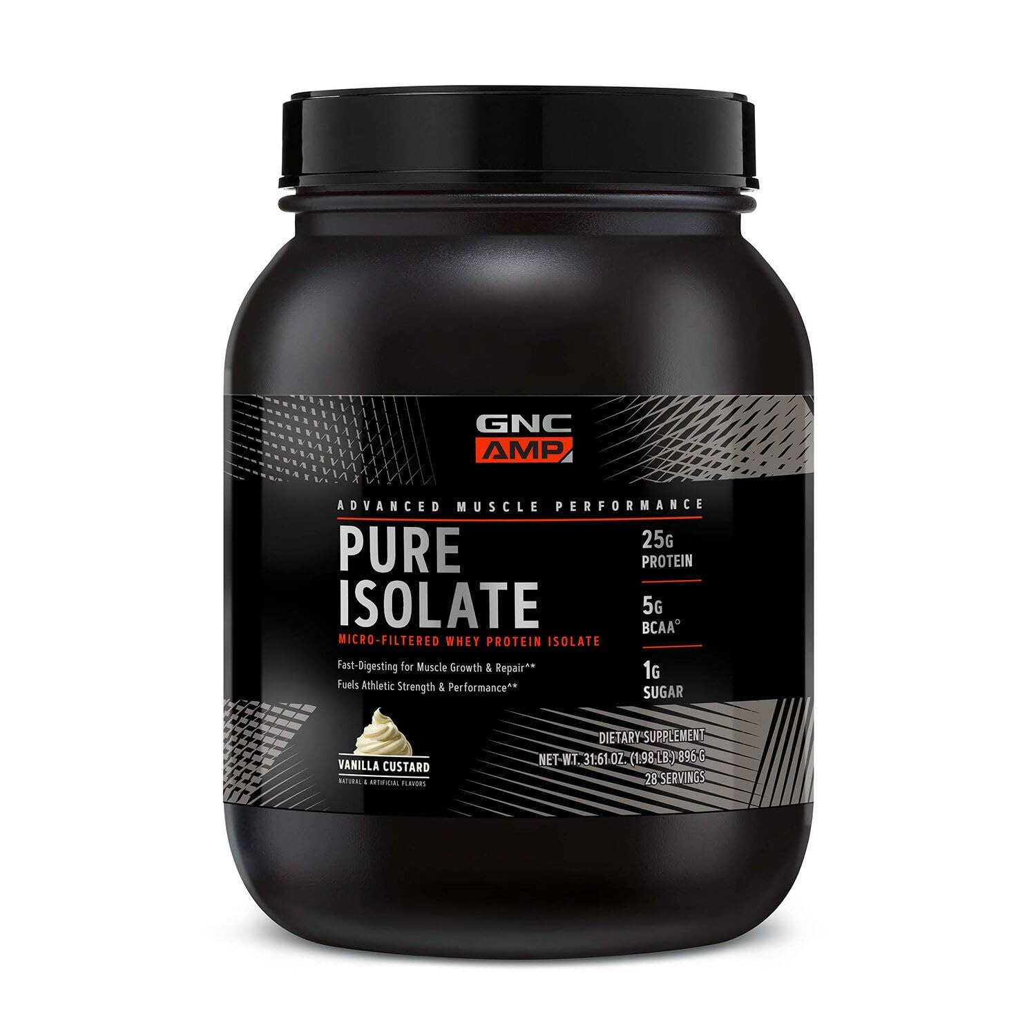 GNC AMP Pure Isolate Whey Protein Vanilla Custard Powder, 28 Servings