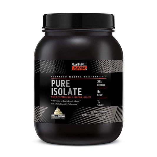 GNC AMP Pure Isolate Whey Protein Vanilla Custard Powder, 28 Servings