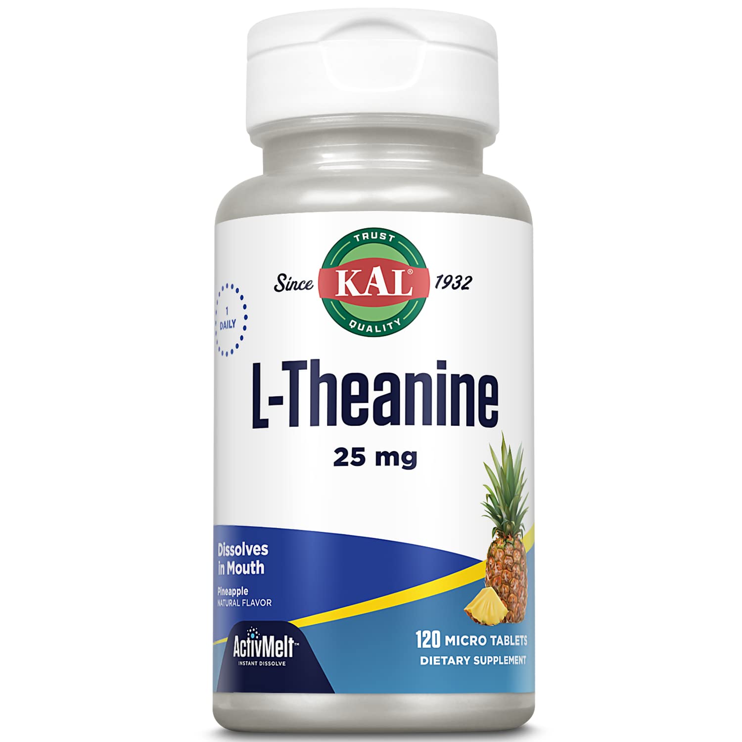 KAL L-Theanine 25 mg ActivMelt Relaxation, Stress, Mood and Focus Supplement Tablets 120 Count