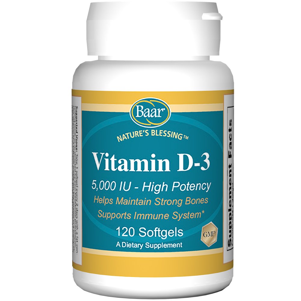 Baar Vitamin D-3 Softgels, 5000 IU, 120 Softgels