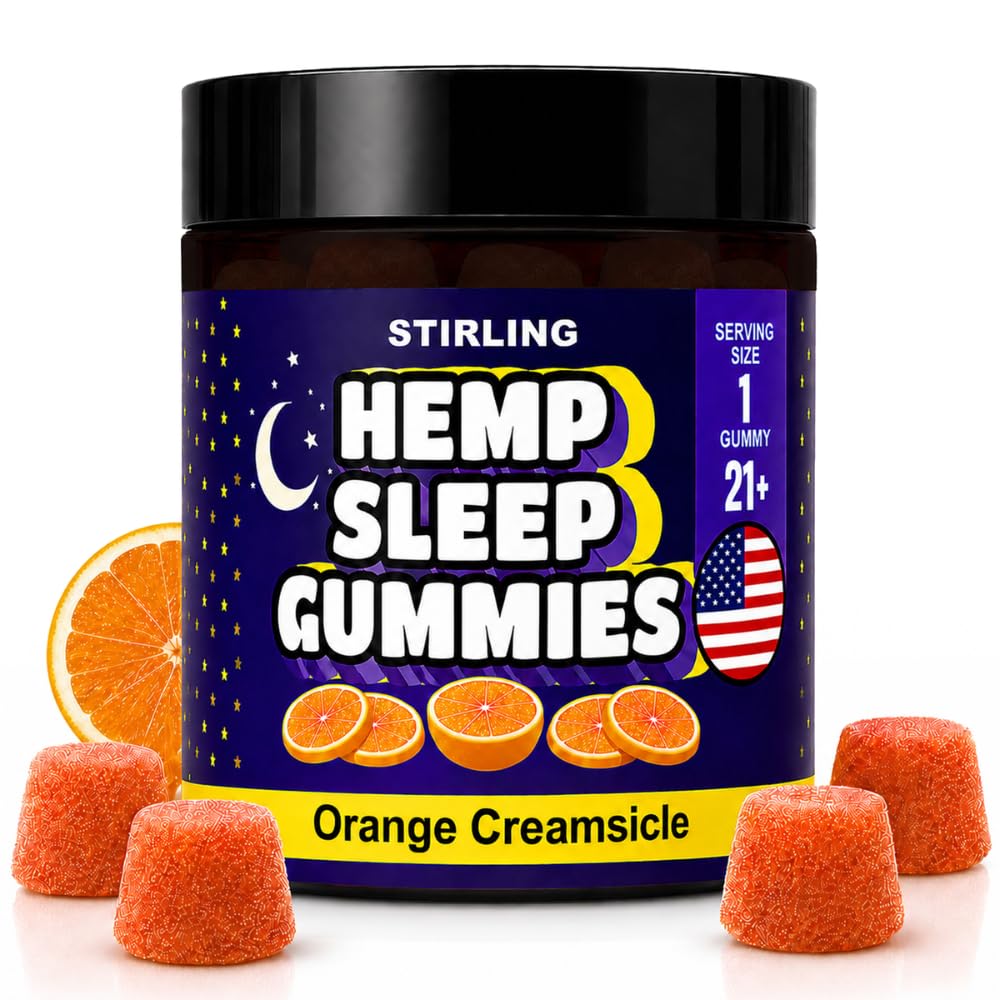 STIRLING Sleep Gummies with Hemp Seed Oil, Orange Creamsicle Flavor, 30 Count