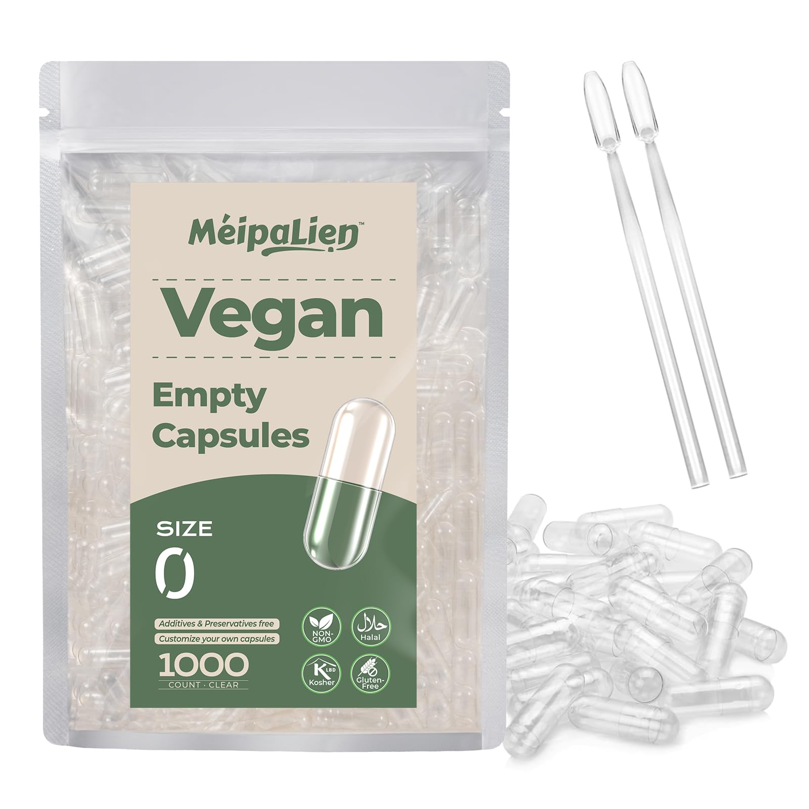MéipaLien HPMC Empty Capsules Size 0 Clear, 1000 Capsules