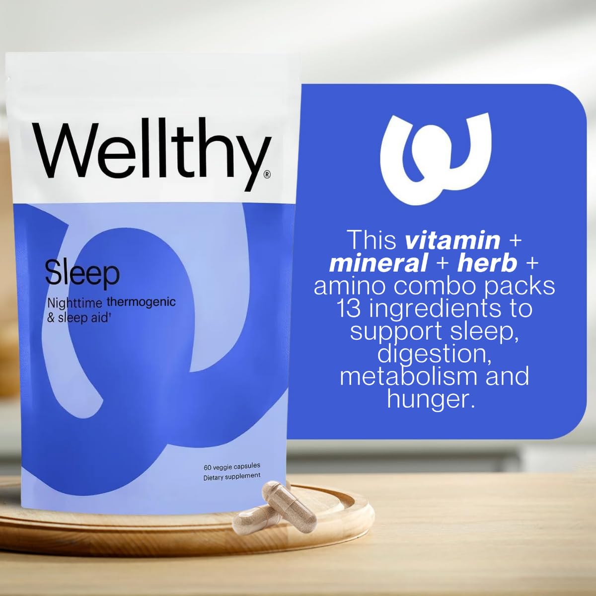 Wellthy Night Time Thermogenic Vitamin B6, Ashwagandha & Melatonin Capsules, 60 Capsules