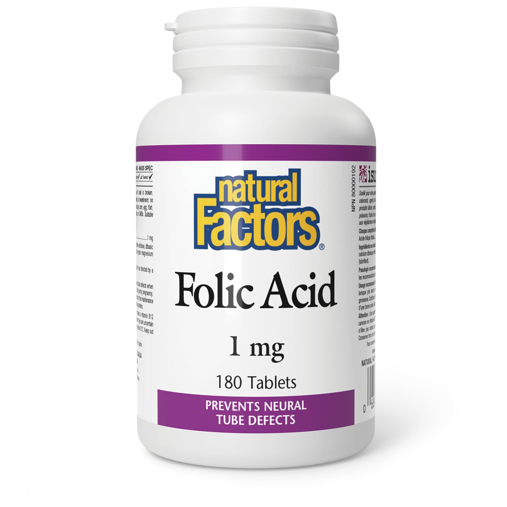Natural Factors Folic Acid 1mg Tablet, 180 Count