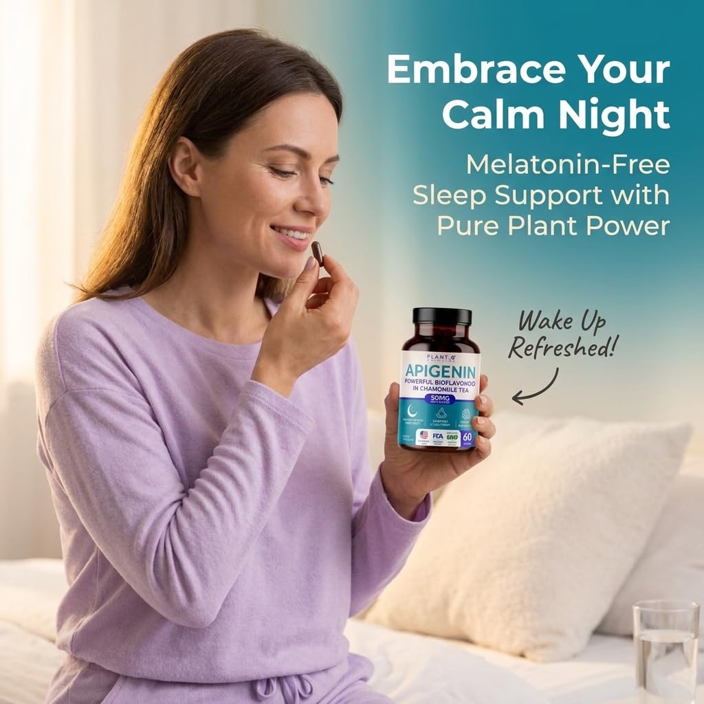 PLANT.O NUTRITION Apigenin 50mg Sleep Support & Relaxation Supplement - Melatonin-Free Bioflavonoid Capsules, 60 Count