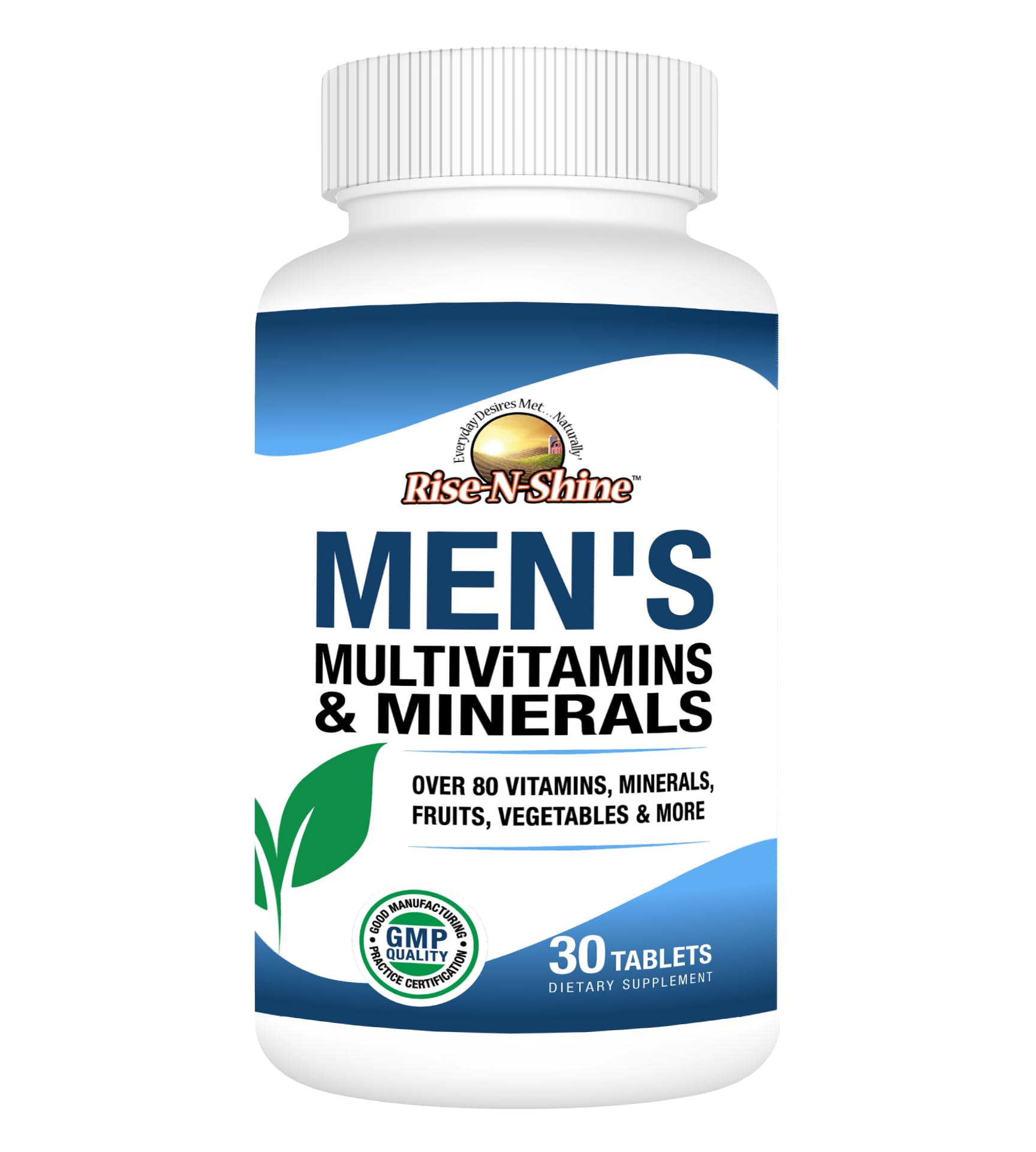 Rise-N-Shine Men's Multivitamins and Minerals with Zinc, Selenium, Calcium, Magnesium & More for Immune System Support Tablets 30 Count