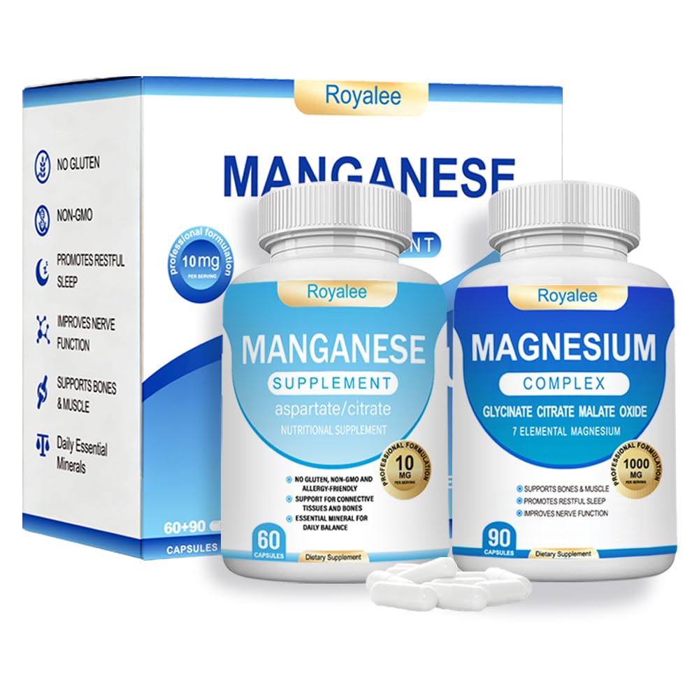 Royalee Magnesium Complex & Manganese Supplement Bundle Capsules, 150 Count