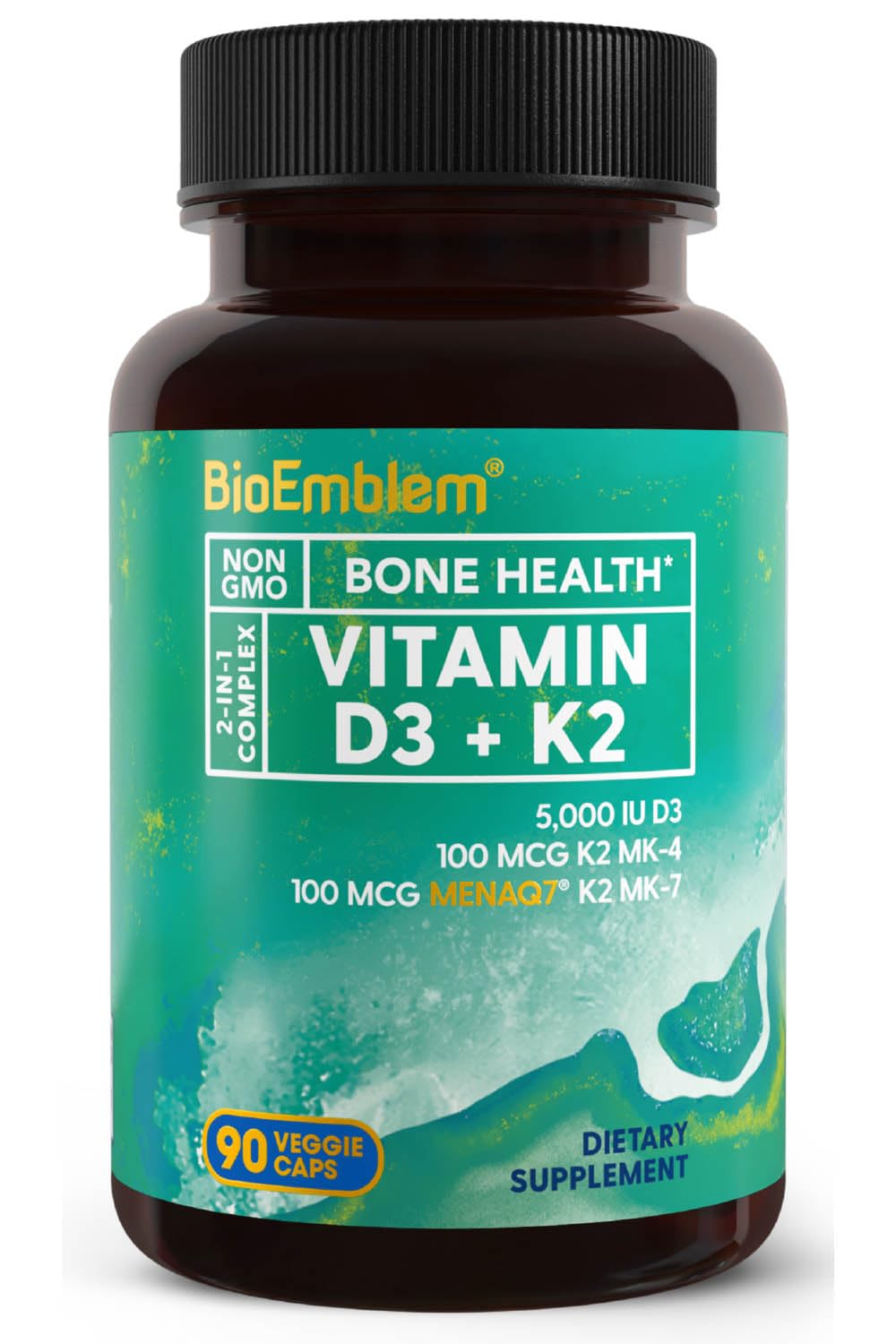 BioEmblem Vitamin D3 K2 Capsules (5000IU and 200mcg) and NAD+ Supplement, 135 Capsules