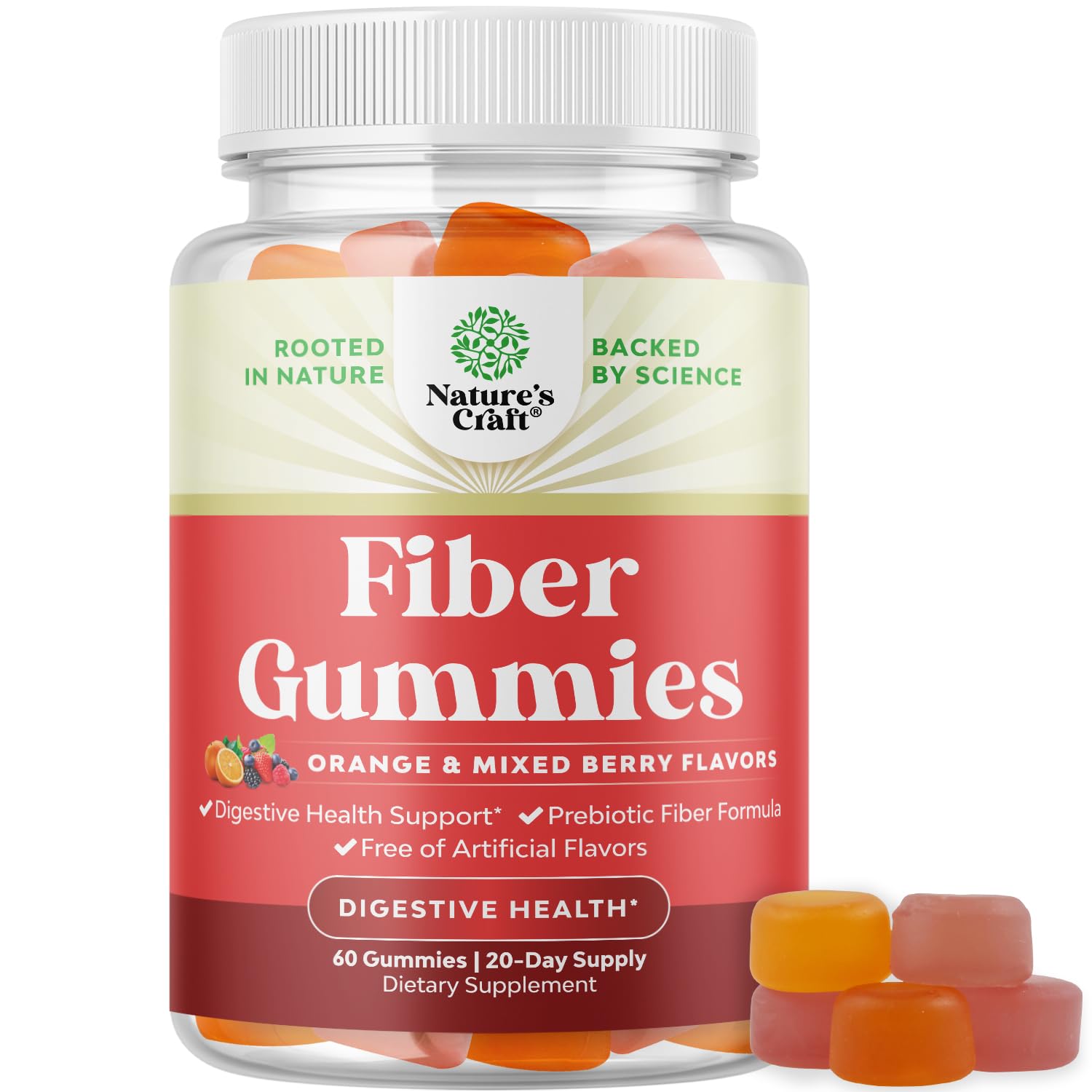 Natures Craft Tasty Prebiotic Fiber Gummy for Adults - High Fiber Supplement with Prebiotic Soluble Chicory Root for Immunity and Digestive Support, Non-GMO, Vegan, Halal, 60 Count
