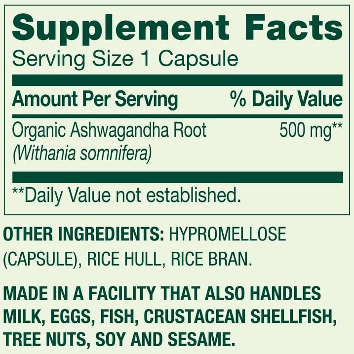 Generic Spring Ashwagandha 500mg Root Powder Capsule, 60 Count