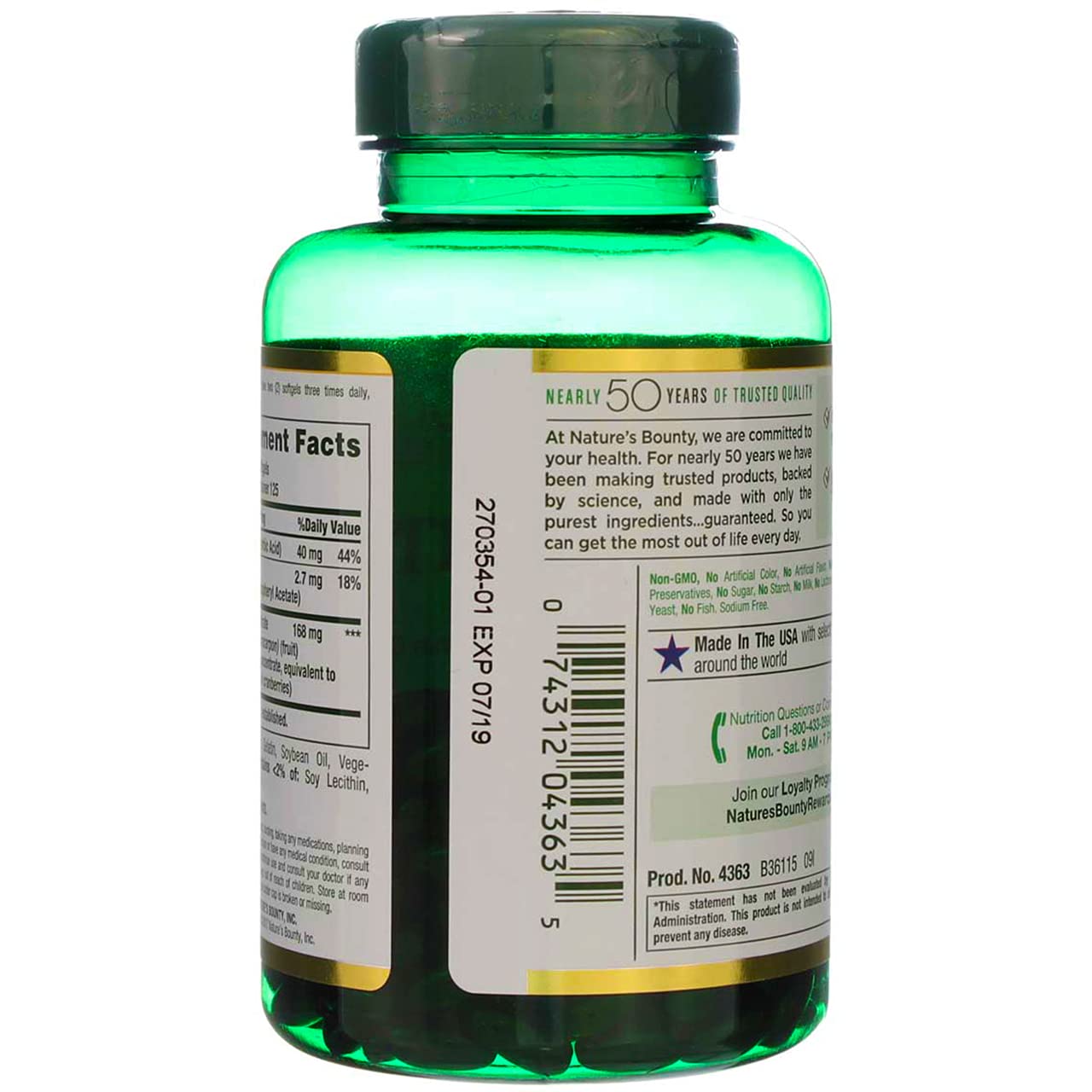 Nature's Bounty Cranberry with Vitamin C 4200 mg Softgel 750 Count