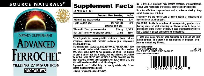Source Naturals Advanced Ferrochel Tablets, 180 Tablets