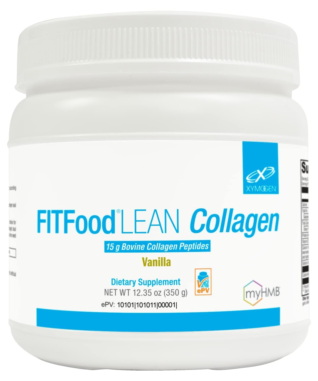 XYMOGEN FIT Lean Food Collagen - Muscle Recovery & Connective Tissue Support - Collagen Peptide Protein Powder with HMB & Vitamin D3 - Vanilla, Powder, 12.35 Ounce