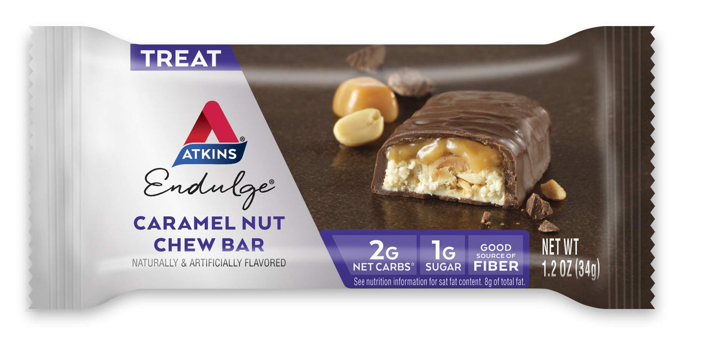 Atkins Endulge Chocolate Caramel Mousse Bar and Caramel Nut Chew Bar Bundle, 12 Bars