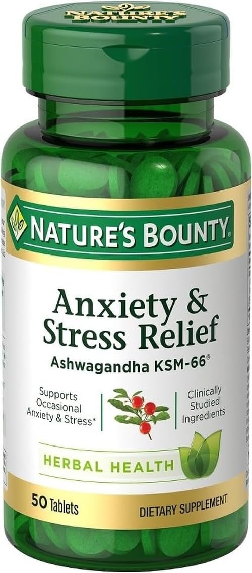Nature's Bounty Stress Relief Ashwagandha KSM 66 Tablets, 50