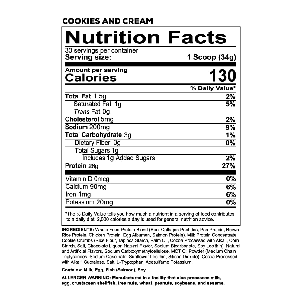 REDCON1 MRE LITE Whole Food Protein Powder, Cookies & Cream, 30 Servings